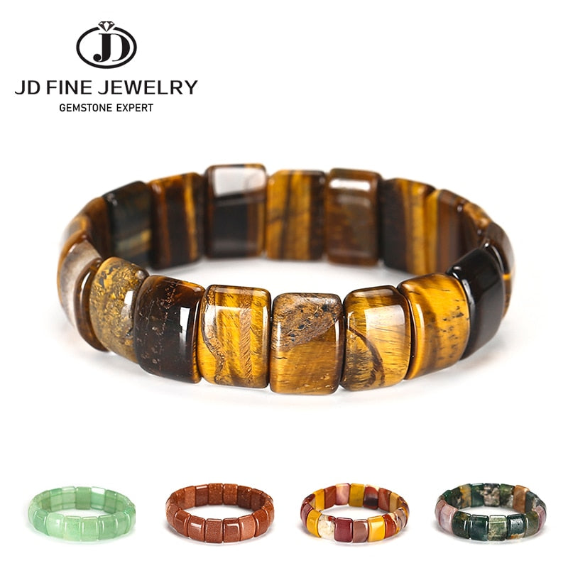 JD Colorful Tiger Eyes Natural Stone Beads Bangles & Bracelets Handmade Mookiate Stone Jewelry Energy Bracelet for Women or Men