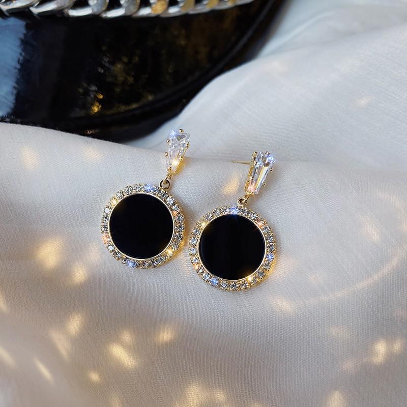 Personality Black Geometric Compact And Simple Net Red Temperament Earrings Rhinestones All-match Women's Gift Earrings Jewelry