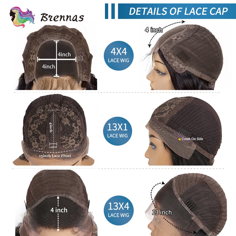 Body Wave Bob Wig Side Part Peruvian Human Hair 13x4 Lace Frontal Wig Natural Color Lace closure Wigs For black Women Brennas