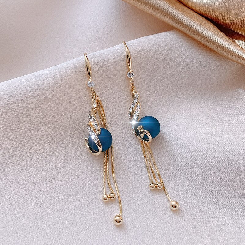 S925 Japan and South Korea new analog red peacock pearl tassel female earrings 2021 Spring Festival gift jewelry