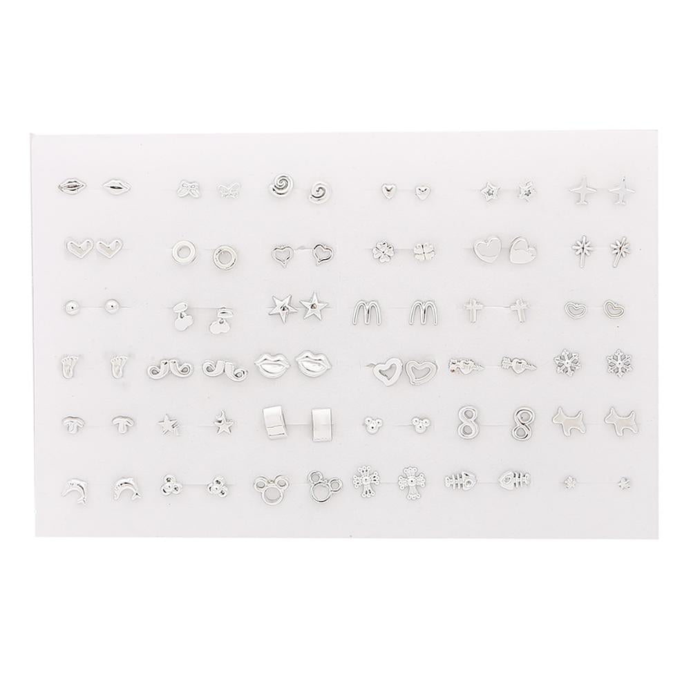 36Pairs Randomly Mixed Silver Color Women Butterfly Bowknot Flower Heart Small Plastic Stud Earrings Sets For Girl Jewelry Party