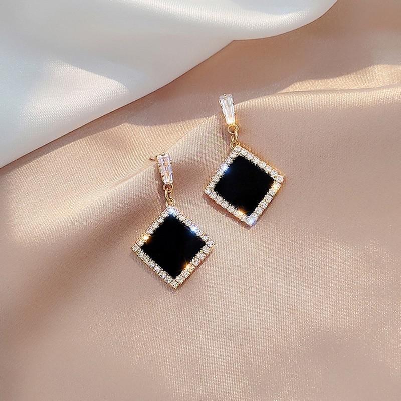 Personality Black Geometric Compact And Simple Net Red Temperament Earrings Rhinestones All-match Women's Gift Earrings Jewelry