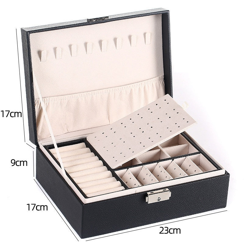 New Double-Layer Leather Jewelry Box Ear Stud Earrings Ornament Storage Box Multi-Function Large Jewelry Packaging Display