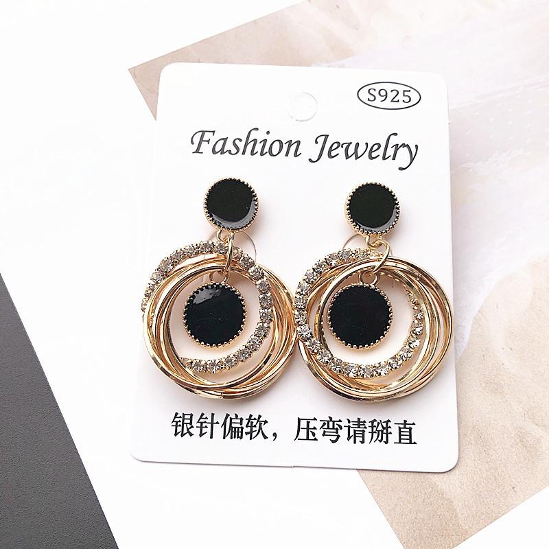 Personality Black Geometric Compact And Simple Net Red Temperament Earrings Rhinestones All-match Women's Gift Earrings Jewelry