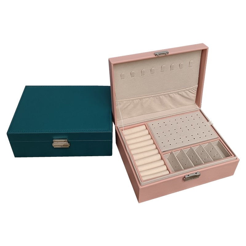 New Double-Layer Leather Jewelry Box Ear Stud Earrings Ornament Storage Box Multi-Function Large Jewelry Packaging Display