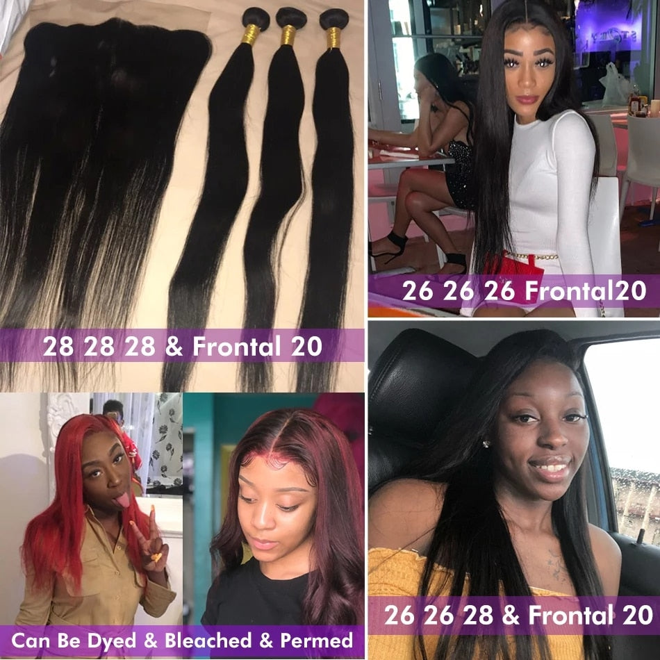 Straight Hair Bundles With Frontal 13x4 Lace Closure Brazilian Hair Weave Bundles 32 34 36 Human Hair 3 4 Bundles With Closure