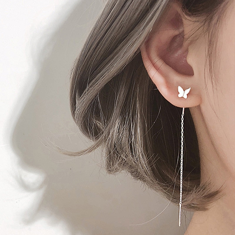 New Minimalist Silver Color Chain Long Tassel Drop Earring For Women Statement Dangle Earrings Personality Ear Line Jewelry Gift