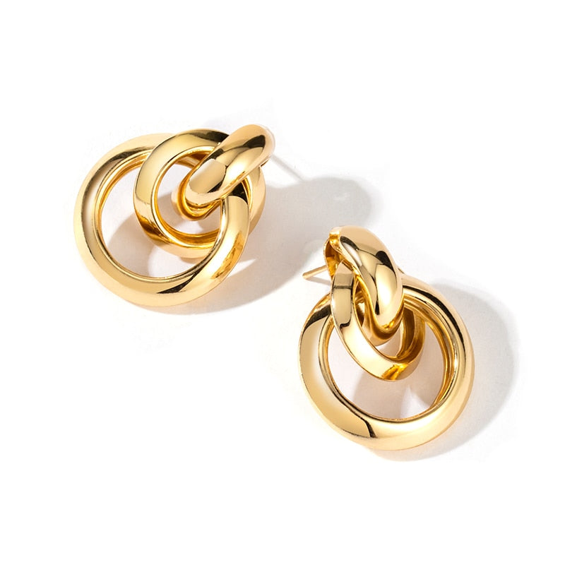 Women's Earrings Gold Unusual hoop Earrings for women Korean Vintage Geometry Metal Earrings 2021 Trendy Fashion Female Jewelry