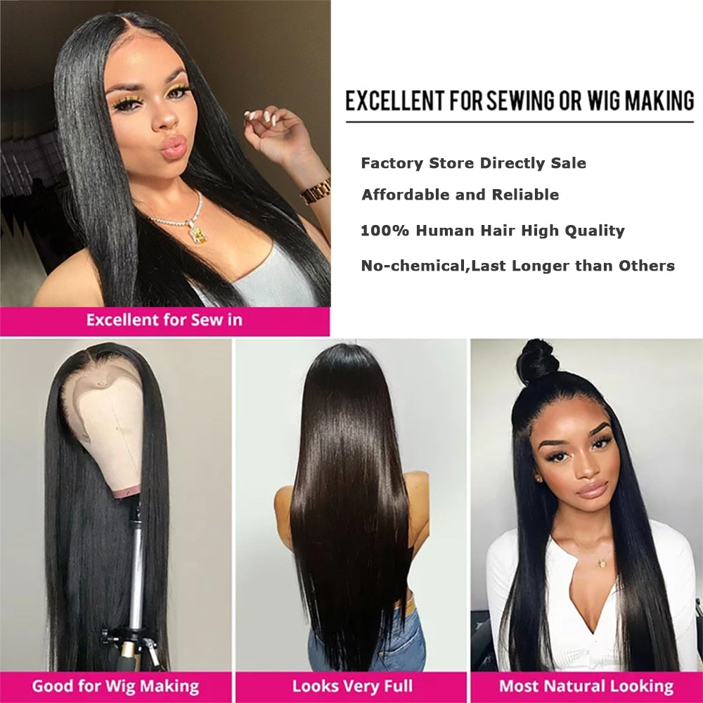Straight Hair Bundles With Frontal 13x4 Lace Closure Brazilian Hair Weave Bundles 32 34 36 Human Hair 3 4 Bundles With Closure