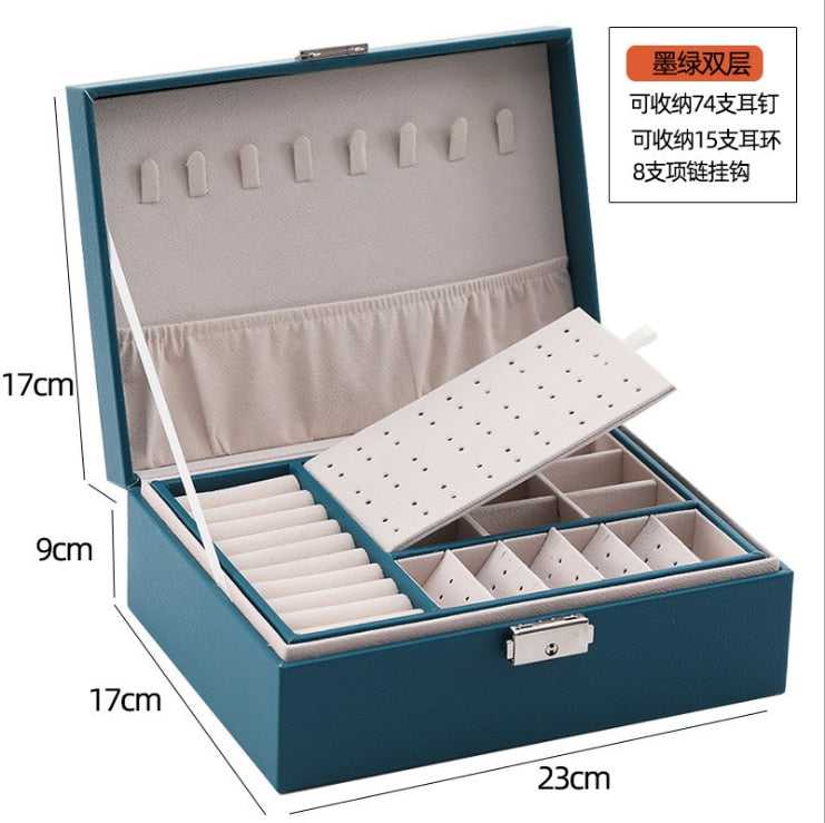 New Double-Layer Leather Jewelry Box Ear Stud Earrings Ornament Storage Box Multi-Function Large Jewelry Packaging Display