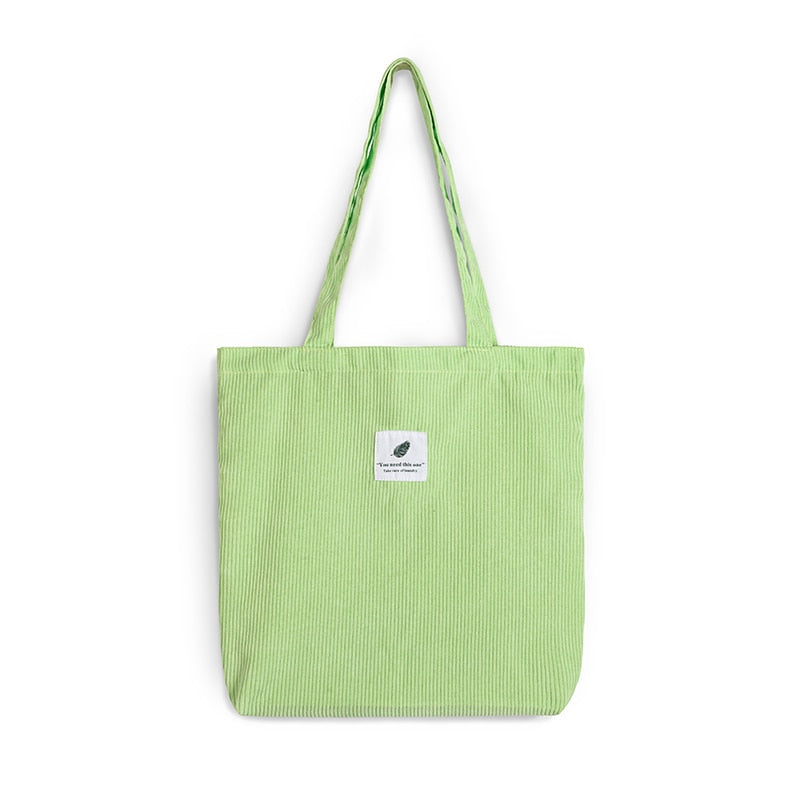 Women Corduroy Canvas Tote Handbag Female Cloth Shoulder Bags Young Ladies Casual Shopping Bag Girls Reusable Folding Bags