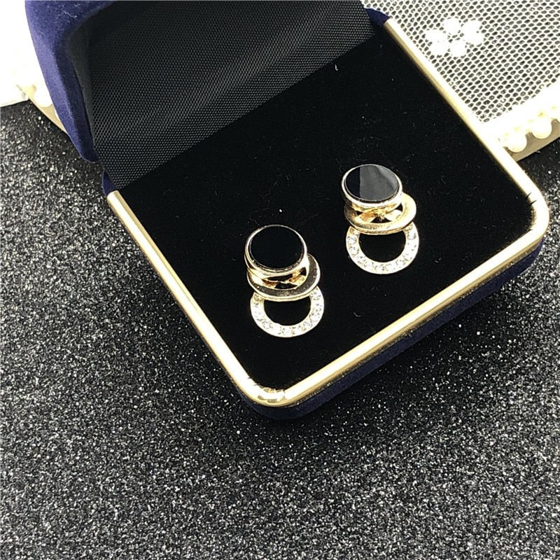 Personality Black Geometric Compact And Simple Net Red Temperament Earrings Rhinestones All-match Women's Gift Earrings Jewelry
