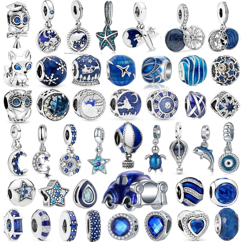 2022 New Blue Color Balloon Butterfly Stars Moon Sapphire Suitable For 3mm Charm Bracelet Spacer Beads