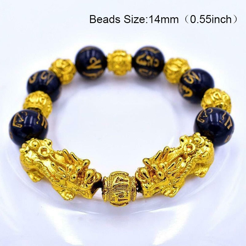 Obsidian Stone Beads Bracelet Pixiu Bring Wealth Good Luck Feng Shui Chinese Beast Wristband Gold Pixiu Men Women Bracelet