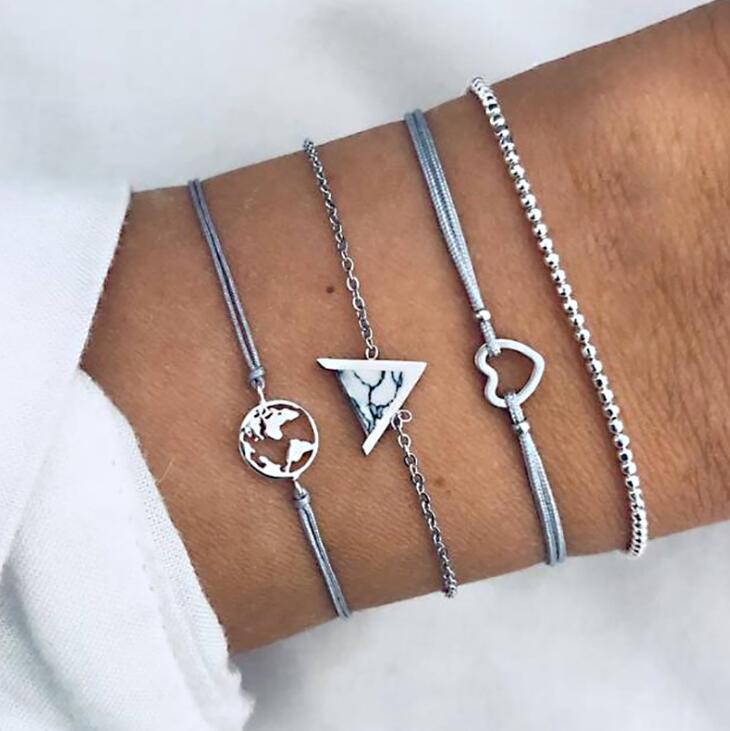 Tocona 30 Styles Bohemian Bracelet Set for women Shell Star Map Pineapple Heart Natural stone Beads chains Bangle Boho Jewelry