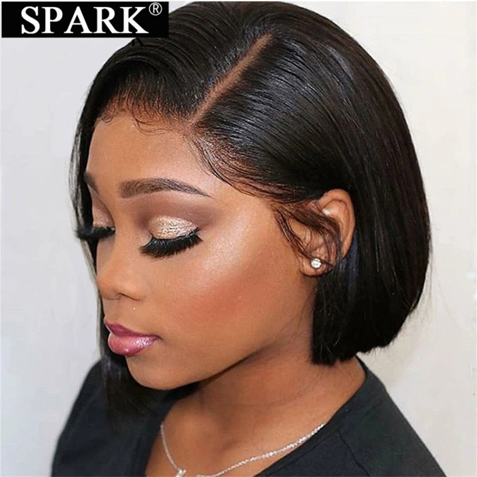 Short Bob Human Hair Wigs Brazilian 13X4 Glueless Straight Lace Front Wigs For Women Transparent Lace Pre Plucked Bone Bob Wig