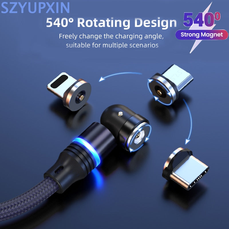 Hot Selling 540° Rotate Magnetic USB Cable Fast Type C Cable Data Charge Micro USB Cable For iPhone 11 Pro Xs X Samsung Xiaomi