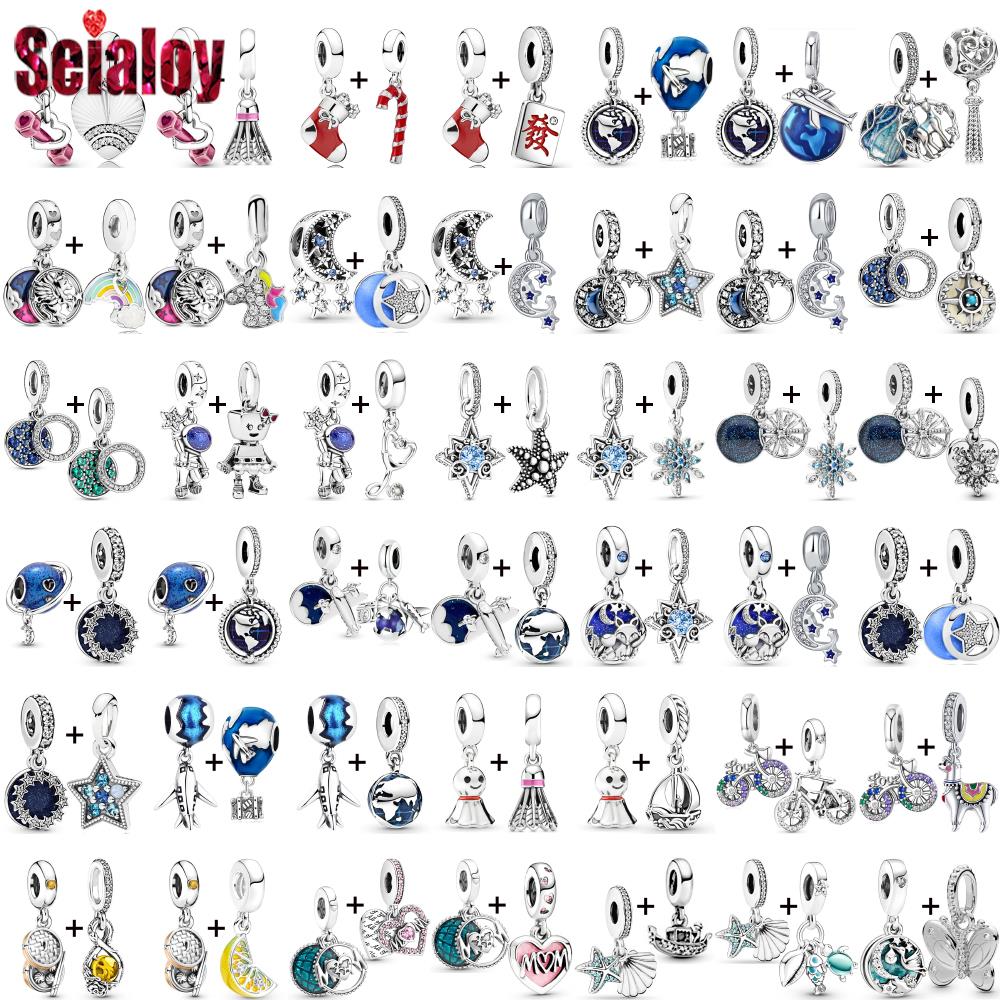 Seialoy 2pcs/lot Aircraft Earth Beads Charm Star Astronaut Pendant Rainbow Unicorn Dangle DIY Jewelry Bracelets Accessory