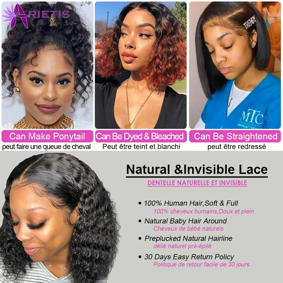 Pixie Cut Wig Human Hair Curly Bob Wig Lace Front Human Hair Wigs For Women Preplucked HD Lace Fontal Wig Remy 4x4 Closure Wig