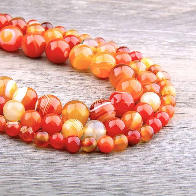Natural orange agates Stone Beads Smooth Striped Agates Round stone loose spacer beads For Jewelry Making Diy Bracelets handmade