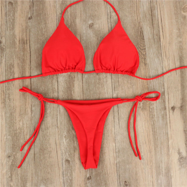 Summer Sexy Solid Mirco Bikini Sets Women Tie Side G-String Thong Swimsuit Female Bandage Bathing Suit Brazlian Swimwear Biquini