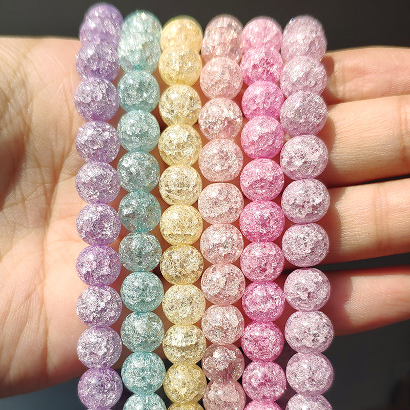 White Snow Cracked Crystal Beads 6/8/10mm Multicolor Round Loose Quartz Crystal Beads for Jewelry Making DIY Bracelet 15inch