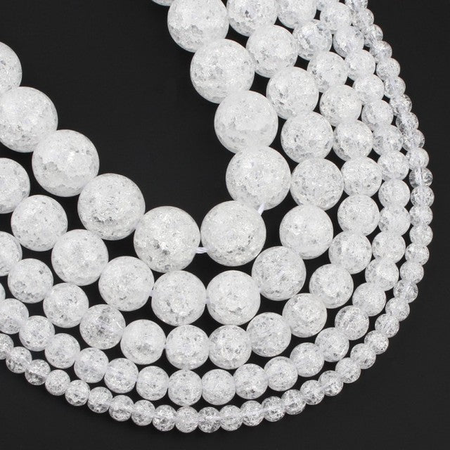 White Snow Cracked Crystal Beads 6/8/10mm Multicolor Round Loose Quartz Crystal Beads for Jewelry Making DIY Bracelet 15inch