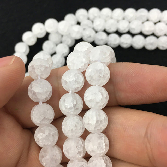 White Snow Cracked Crystal Beads 6/8/10mm Multicolor Round Loose Quartz Crystal Beads for Jewelry Making DIY Bracelet 15inch