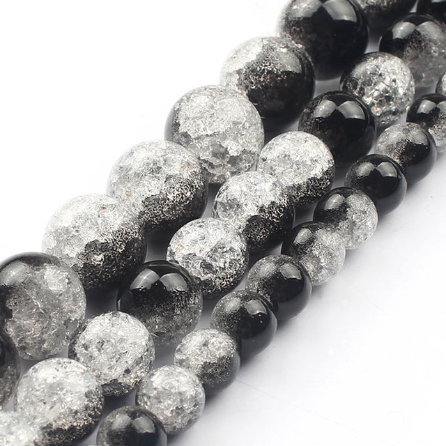 White Snow Cracked Crystal Beads 6/8/10mm Multicolor Round Loose Quartz Crystal Beads for Jewelry Making DIY Bracelet 15inch