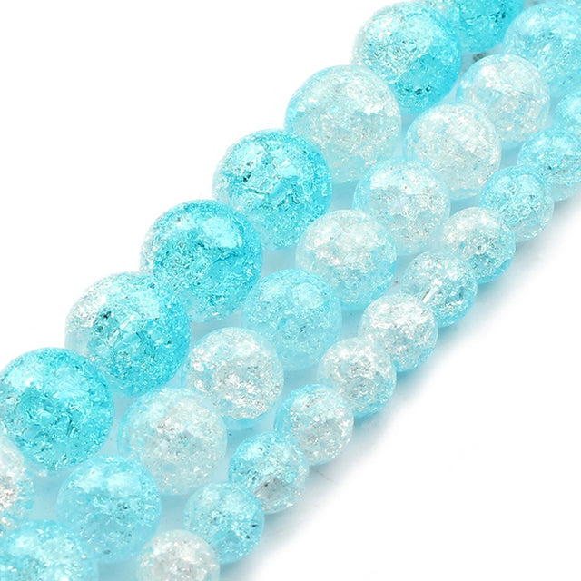 White Snow Cracked Crystal Beads 6/8/10mm Multicolor Round Loose Quartz Crystal Beads for Jewelry Making DIY Bracelet 15inch