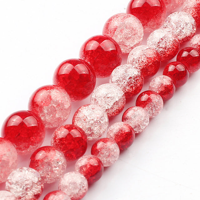White Snow Cracked Crystal Beads 6/8/10mm Multicolor Round Loose Quartz Crystal Beads for Jewelry Making DIY Bracelet 15inch