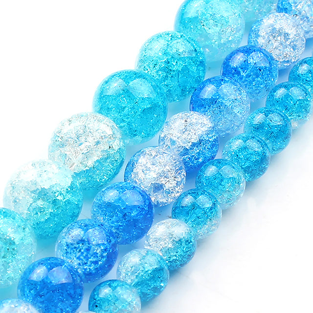 White Snow Cracked Crystal Beads 6/8/10mm Multicolor Round Loose Quartz Crystal Beads for Jewelry Making DIY Bracelet 15inch