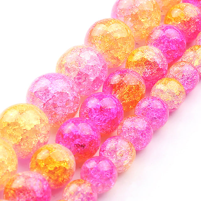 White Snow Cracked Crystal Beads 6/8/10mm Multicolor Round Loose Quartz Crystal Beads for Jewelry Making DIY Bracelet 15inch