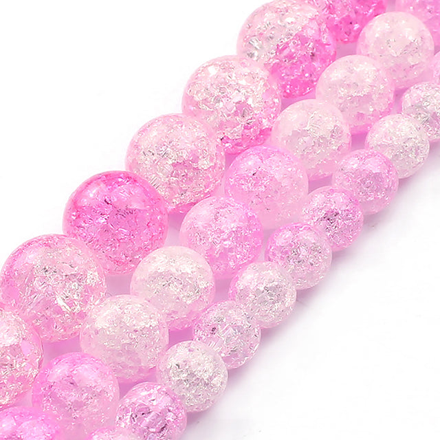 White Snow Cracked Crystal Beads 6/8/10mm Multicolor Round Loose Quartz Crystal Beads for Jewelry Making DIY Bracelet 15inch