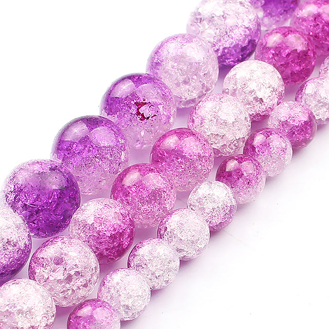 White Snow Cracked Crystal Beads 6/8/10mm Multicolor Round Loose Quartz Crystal Beads for Jewelry Making DIY Bracelet 15inch
