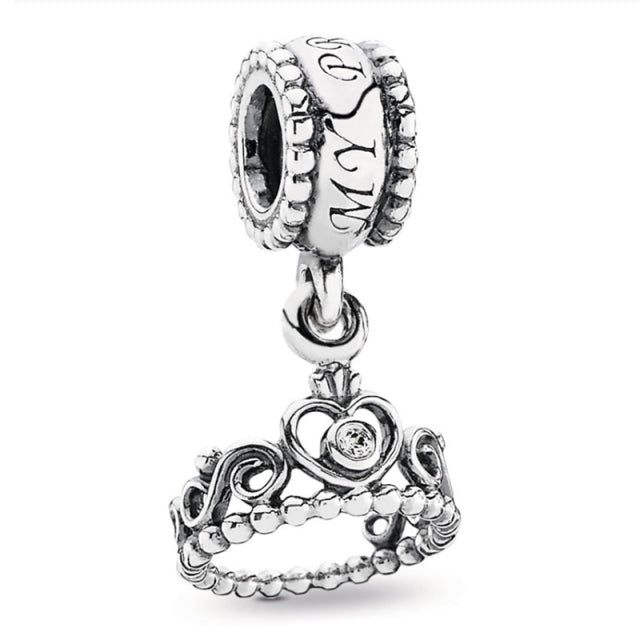 New Silver Color Feather Crown Safety Chain Owl Love Beads Tower Pendant Fit Pandora Charms Bracelets DIY Women Original Jewelry