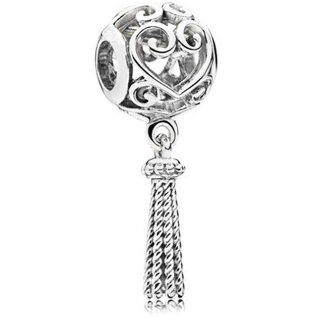 New Silver Color Feather Crown Safety Chain Owl Love Beads Tower Pendant Fit Pandora Charms Bracelets DIY Women Original Jewelry