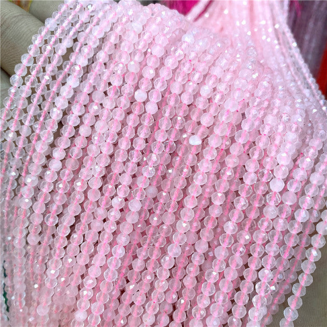 Natural Stone Faceted Small 2 3 4 mm Beads Pink Opal Morgan Loose Spacer Quartz Crystal Beads Jewelry Making Necklace Bracelets
