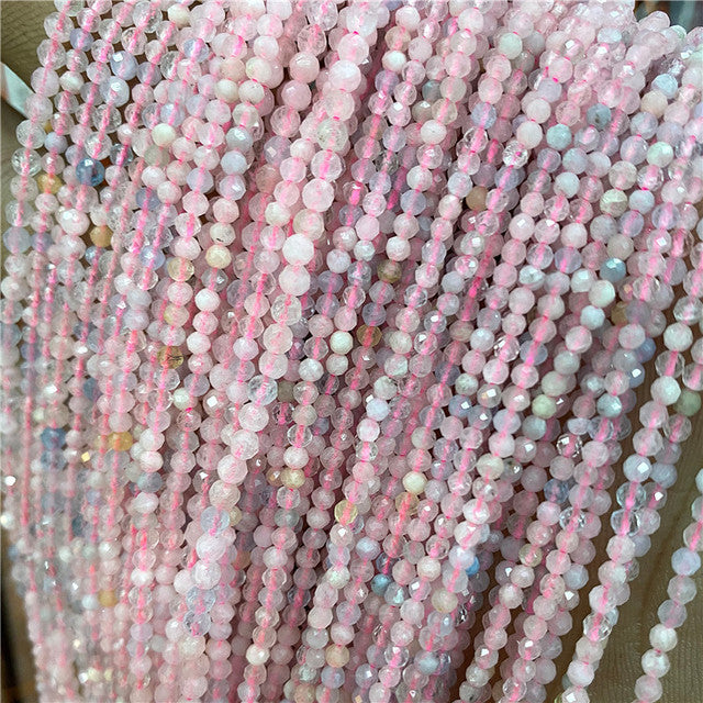 Natural Stone Faceted Small 2 3 4 mm Beads Pink Opal Morgan Loose Spacer Quartz Crystal Beads Jewelry Making Necklace Bracelets