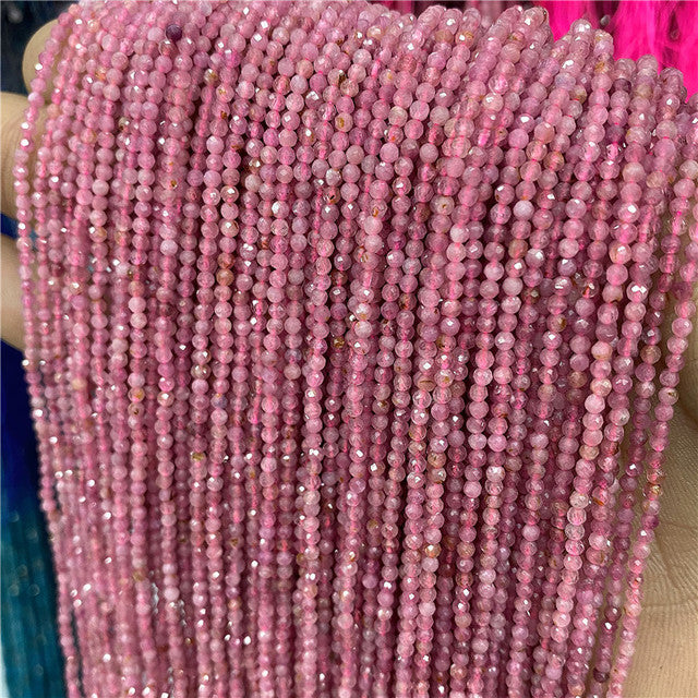 Natural Stone Faceted Small 2 3 4 mm Beads Pink Opal Morgan Loose Spacer Quartz Crystal Beads Jewelry Making Necklace Bracelets