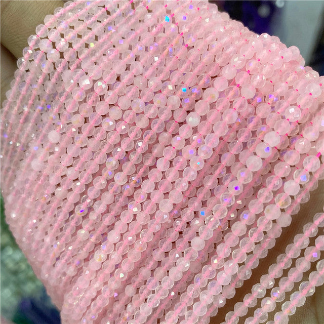 Natural Stone Faceted Small 2 3 4 mm Beads Pink Opal Morgan Loose Spacer Quartz Crystal Beads Jewelry Making Necklace Bracelets