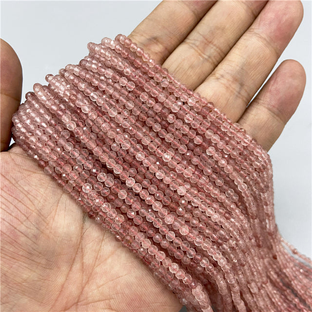 Natural Stone Faceted Small 2 3 4 mm Beads Pink Opal Morgan Loose Spacer Quartz Crystal Beads Jewelry Making Necklace Bracelets