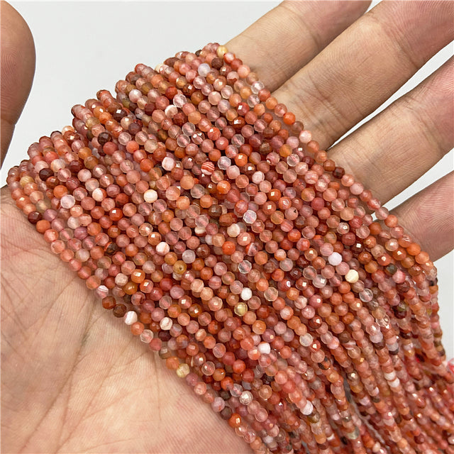 Natural Stone Faceted Small 2 3 4 mm Beads Pink Opal Morgan Loose Spacer Quartz Crystal Beads Jewelry Making Necklace Bracelets
