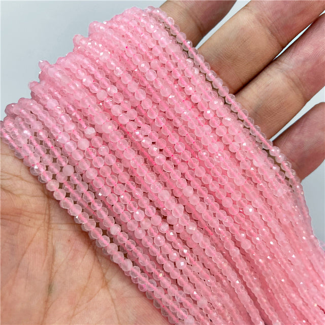 Natural Stone Faceted Small 2 3 4 mm Beads Pink Opal Morgan Loose Spacer Quartz Crystal Beads Jewelry Making Necklace Bracelets