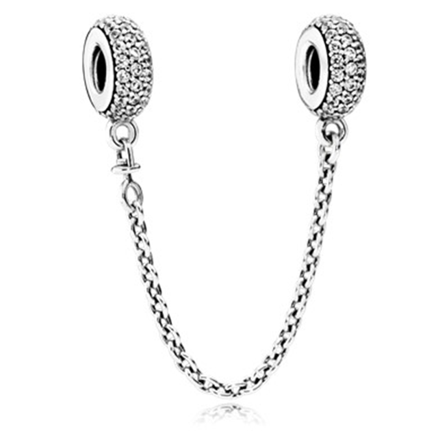 Silver Color Lucky Cat Safety Chain Dog Paw Crown Owl Love Pendant Fit Pandora Charms Bracelets DIY Women Original Beads Jewelry