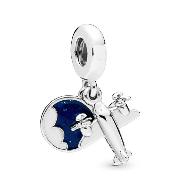 Silver Color Lucky Cat Safety Chain Dog Paw Crown Owl Love Pendant Fit Pandora Charms Bracelets DIY Women Original Beads Jewelry
