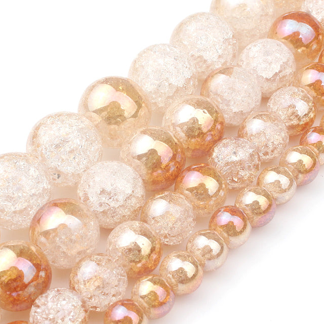 White Snow Cracked Crystal Beads 6/8/10mm Multicolor Round Loose Quartz Crystal Beads for Jewelry Making DIY Bracelet 15inch