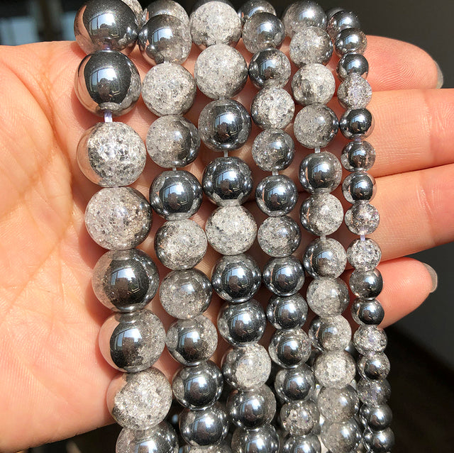 White Snow Cracked Crystal Beads 6/8/10mm Multicolor Round Loose Quartz Crystal Beads for Jewelry Making DIY Bracelet 15inch