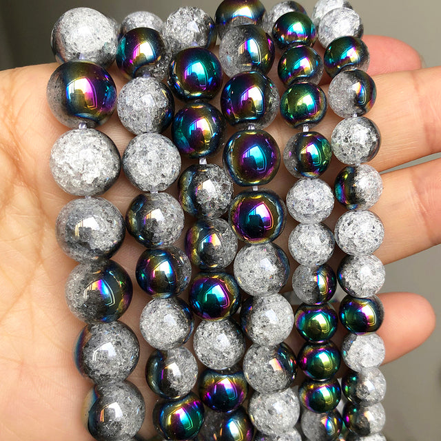 White Snow Cracked Crystal Beads 6/8/10mm Multicolor Round Loose Quartz Crystal Beads for Jewelry Making DIY Bracelet 15inch