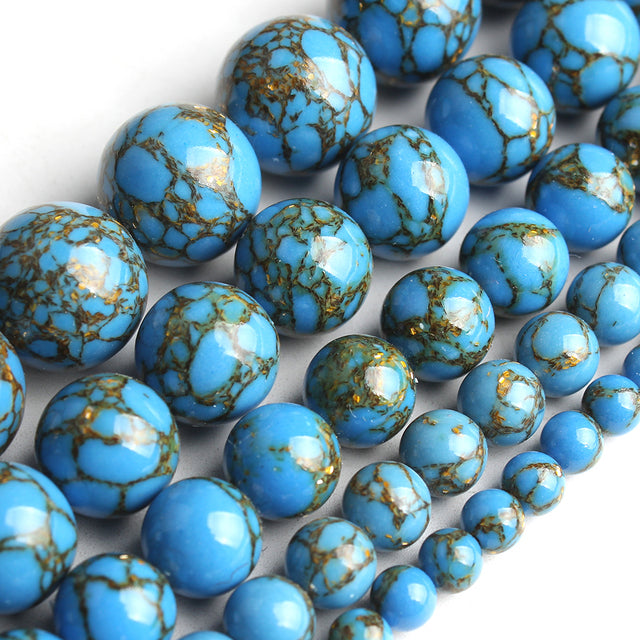 White Howlite Spun Gold Loose Stone Round Beads for Jewelry Making DIY Bracelet 15'' strand 4/6/8/10/12mm